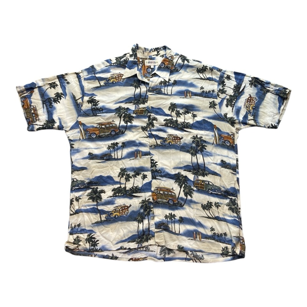 Vintage Campia Moda Size 2XL Hawaiian Aloha Palm‎ Trees Surfers